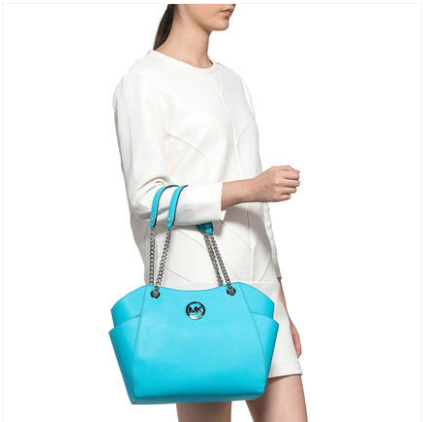 堪比海淘！Michael Kors 海水蓝十字纹金属链单肩包