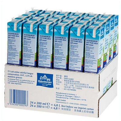 近期好价！欧德堡全脂纯牛奶200ml*24盒