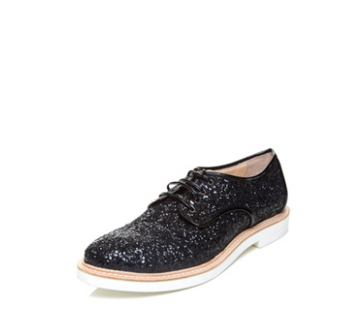 小码福利！INNIU 黑色亮片饰系带德比鞋