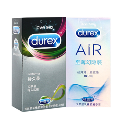 超薄设计！Durex杜蕾斯避孕套AIR至薄幻隐装10只+持久装12只