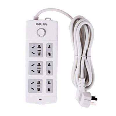 安全实用！得力大白系列插排3+3插孔3米线