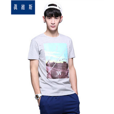 历史新低！真维斯夏装新款男士圆领修身印花短袖T恤61-173022