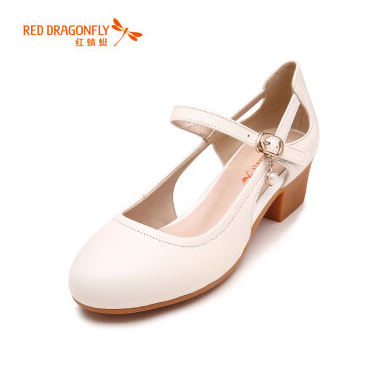 舒适！红蜻蜓 头层牛皮优雅舒适职场粗跟女鞋女单鞋