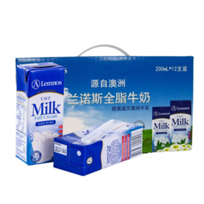 实惠！Lemnos兰诺斯超高温处理全脂纯牛奶200ml*12