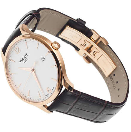 俊雅！天梭（TISSOT）手表俊雅系列皮带日历石英男表