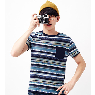 聚划算66大促！唐狮男士条纹提花撞色上衣616111022431