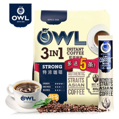 特浓口感！新加坡OWL猫头鹰特浓咖啡速溶咖啡800g条装