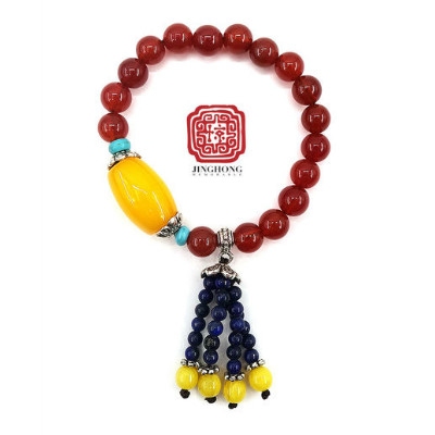 好看！【惊鸿】红玛瑙青金石手串
