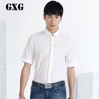 简约百搭！GXG男时尚休闲白色潮款斯文短袖衬衫#42123230