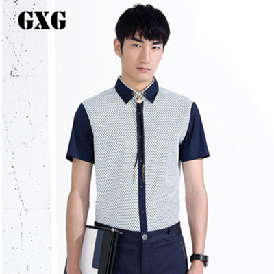 夏季单品！GXG男士时尚百搭蓝白点休闲短袖衬衫#42223353