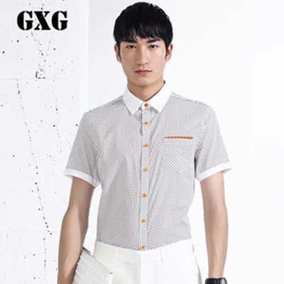 夏季单品！GXG男士时尚休闲白橙点短袖衬衫#42223350