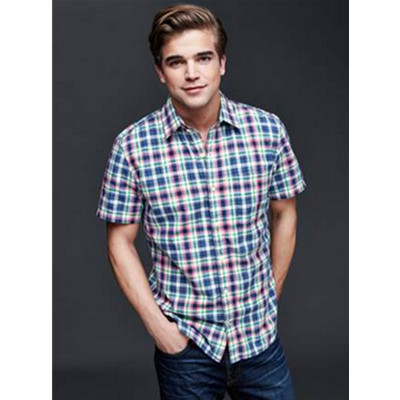 经典百搭！Gap纯棉时尚彩色格纹短袖衬衫201316