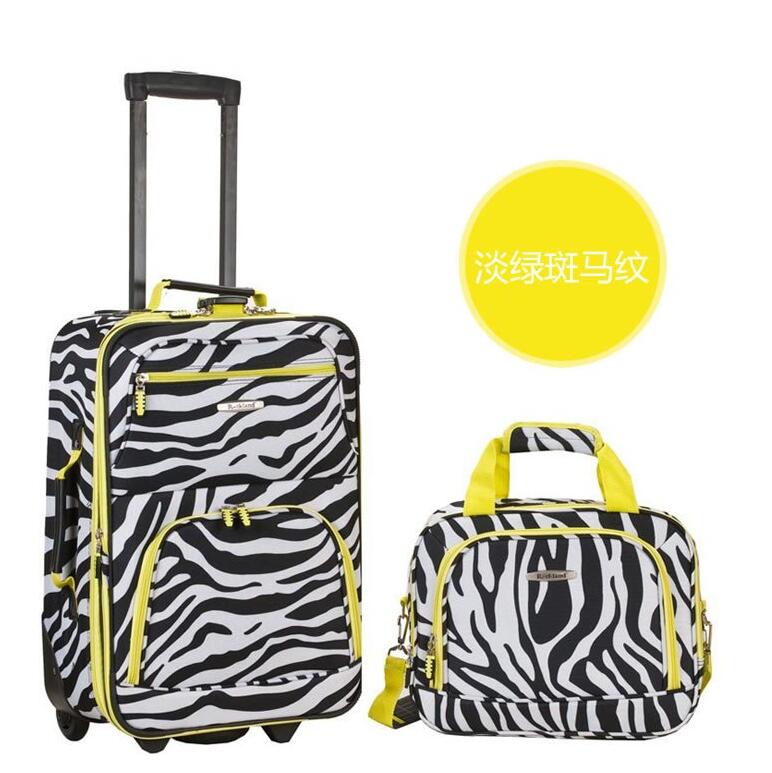 高性价比！Rockland 中性 登机箱+手提袋 F102 淡绿斑马纹