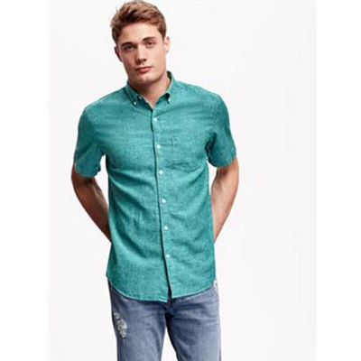 简约设计！OLD NAVY男款棉麻混纺短袖衬衫118839