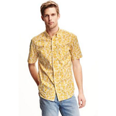 休闲造型！OLD NAVY男装纯棉复古摩登多印花单袋短袖衬衫151661