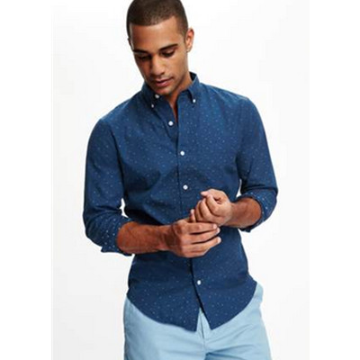 充满活力！OLD NAVY全棉舒适小提花修身长袖衬衫219490-1