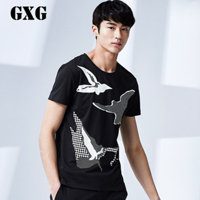 盛夏热促！GXG男士时尚黑底白花短袖T恤#52144104