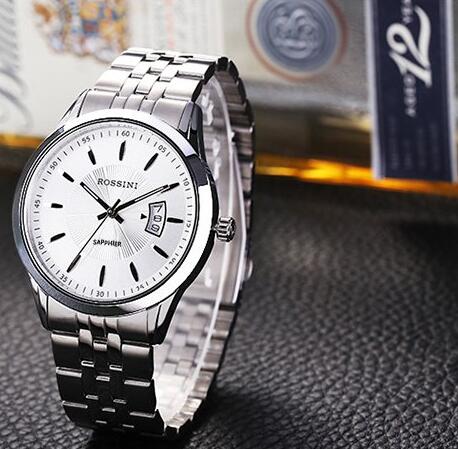 超高性价比！ROSSINI 罗西尼  雅致扇形日历石英男表