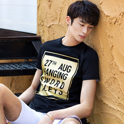 字母印花！GXG男士修身纯棉印花圆领短袖T恤#62844025