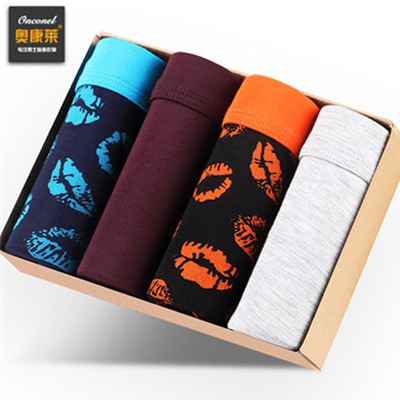 性感图案！奥康莱男士莫代尔平角裤4条礼盒装