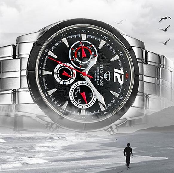 瑞士机芯！Tianwang 天王 三眼指针 石英男表 GS5646SB/3D