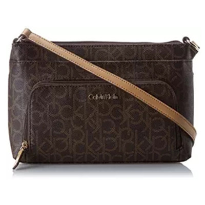 下单7折！Calvin Klein Monogram女士真皮挎包