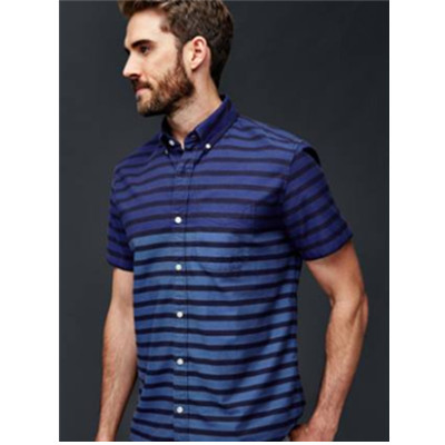 狂暑季！Gap牛津纺时尚条纹拼色短袖衬衫322350