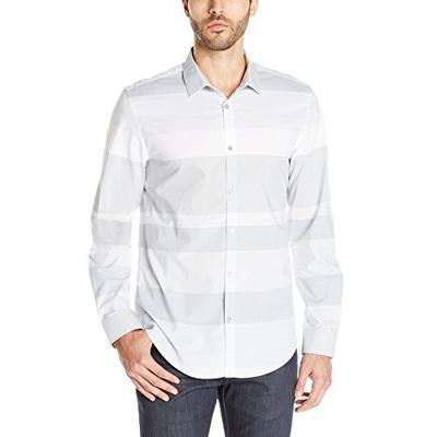 干净！Calvin Klein Yarn-Dye Wide 男士拼色纯棉衬衫