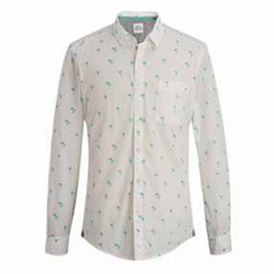 时尚休闲！ESPRIT男士简约别致鸵鸟棕榈印花长袖衬衫046CC2F011