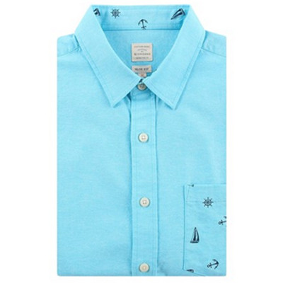 休闲百搭！佐丹奴牛津纺纯棉航海元素印花休闲男短袖衬衣01046276