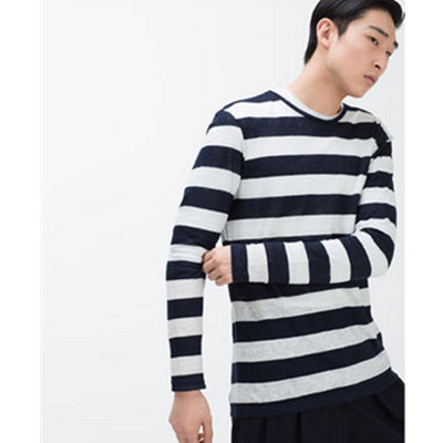 时尚减龄！ZARA男装条纹亚麻T恤00722417060