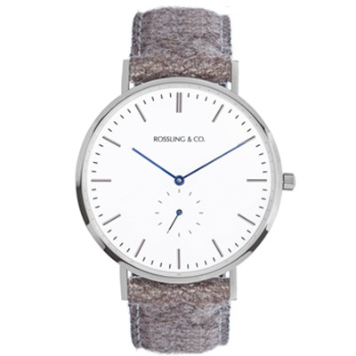 时尚精选！Rossling & Co. 石英手表 白盘海军蓝表针和银色表壳