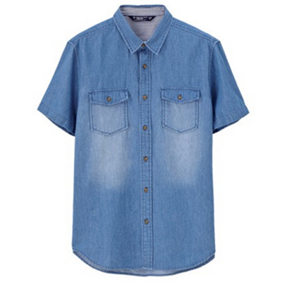 牛仔风！佐丹奴男式纯棉丹宁短袖牛仔衬衫01046288