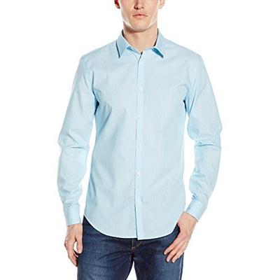 清新！Calvin Klein Stripe 男士长袖纯棉衬衫
