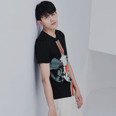 新超百搭！GXG韩版修身款圆领纯棉黑色短袖T恤#62844027