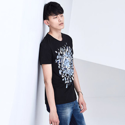 价格不错！GXG修身款黑色纯棉男士短袖T恤#62844043