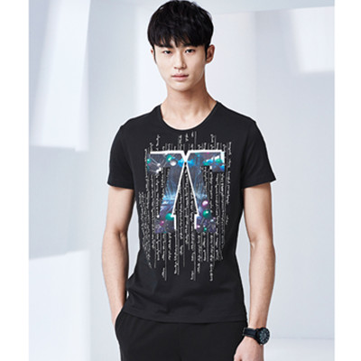 时尚百搭！GXG男士时尚黑色修身圆领短袖T恤#52244160