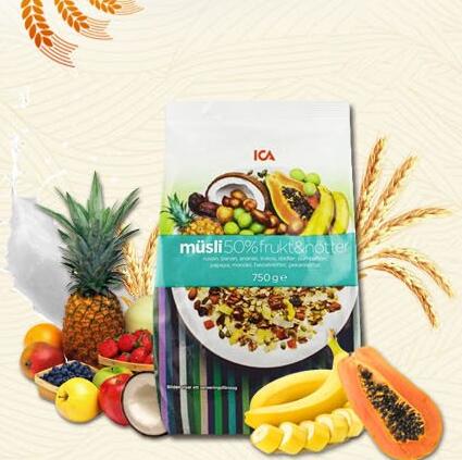 瑞典进口！ICA 爱西爱 50%水果坚果什锦粗粮营养早餐麦片 750g