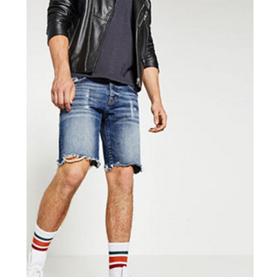 夏季单品！ZARA男装条纹裤腰牛仔短裤00840414427