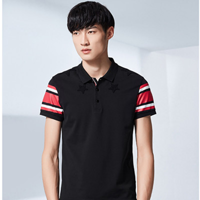 经典百搭！GXG男士时尚黑色几何短袖POLO#52224481