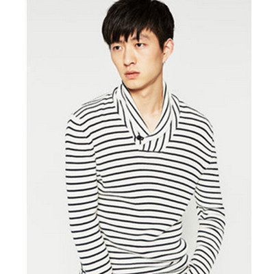 休闲百搭！ZARA男装条纹披肩领运动衫04228400712