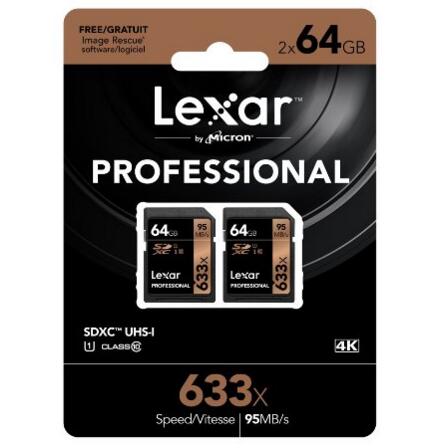 近期好价！Lexar 雷克沙  SDHC存储卡 64GB UHS-I 两只装