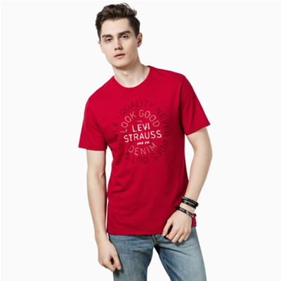 喜庆红！李维斯印花纯棉红色圆领短袖T恤22491-0074