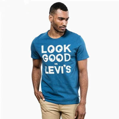 夏季必备！李维斯印花纯棉蓝色短袖T恤22551-0008