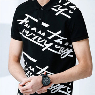 字母印花！GXG时尚都市男士黑色短袖POLO#62824004