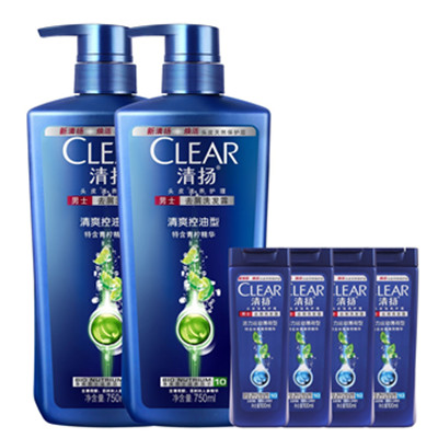 超值优惠！清扬男士去屑洗发露750ml*2+运动薄荷型100ml*4