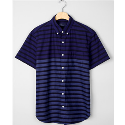 小码好价！Gap男子时尚条纹拼色短袖衬衫322350