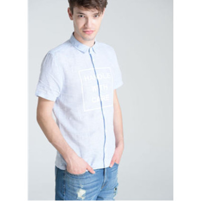 简单有型！C＆A男式标语印花棉麻短袖衬衫CA200175910