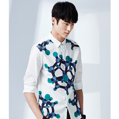科技元素！GXG男士都市时尚DNA印花中袖七分袖衬衫#52223153