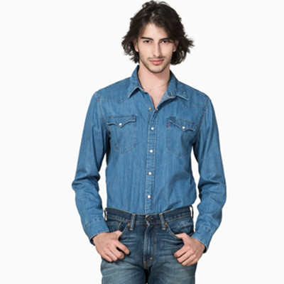 价格不错！Levi's李维斯男士纯棉浅蓝色长袖牛仔衬衫66986-0021